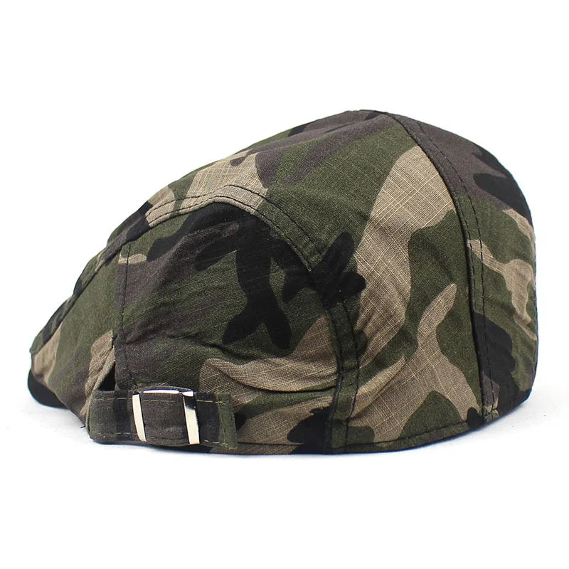 Men's Green Camouflage Flat Cap in Cotton