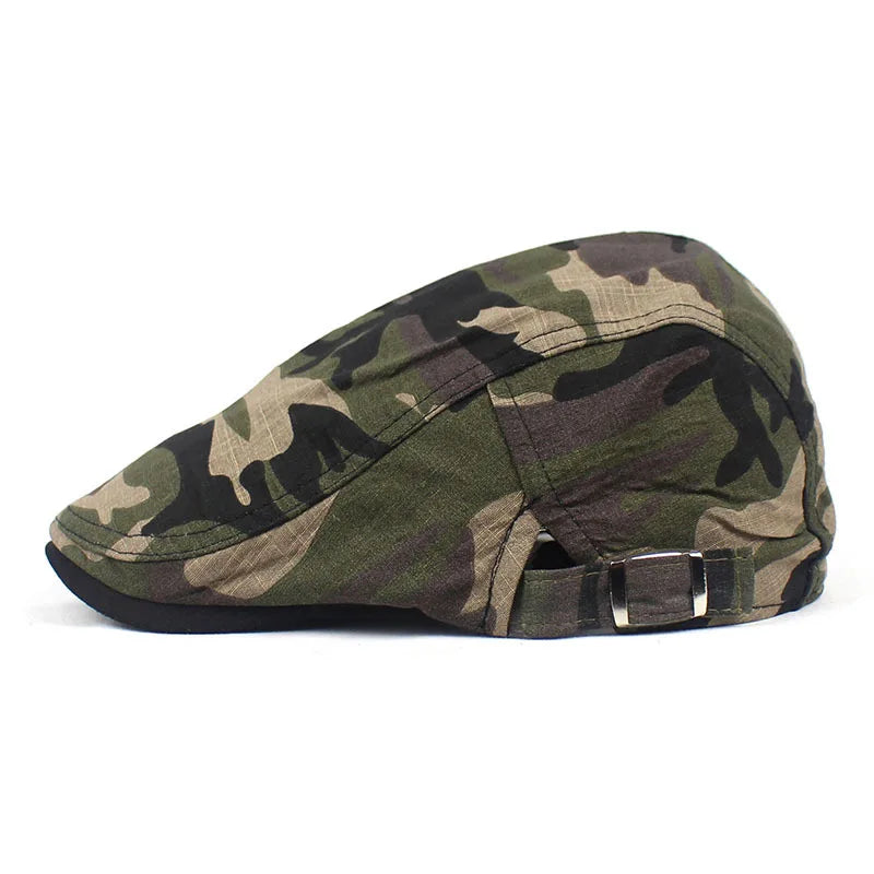 Men's Green Camouflage Flat Cap in Cotton