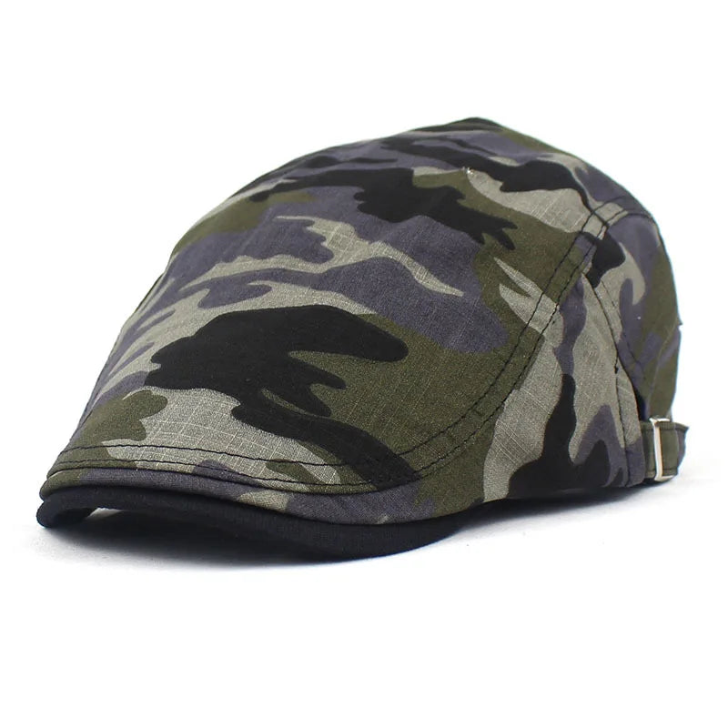 Men's Green Camouflage Flat Cap in Cotton