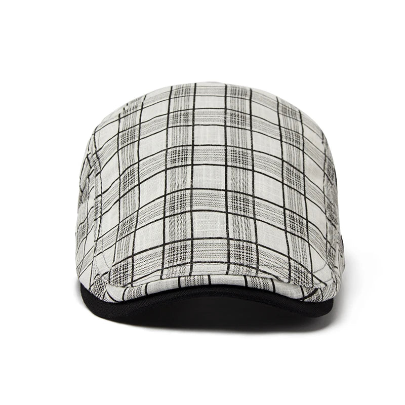 Men's Linen Vintage with Plaid Pattern Flat Cap