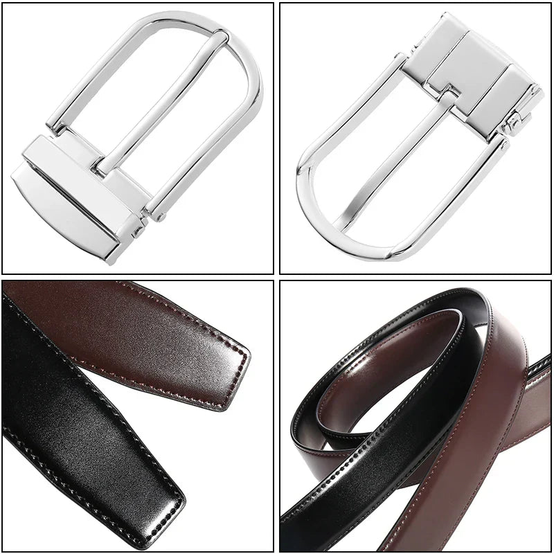 Men's Belt Genuine Leather with Reversible Buckle in Zinco