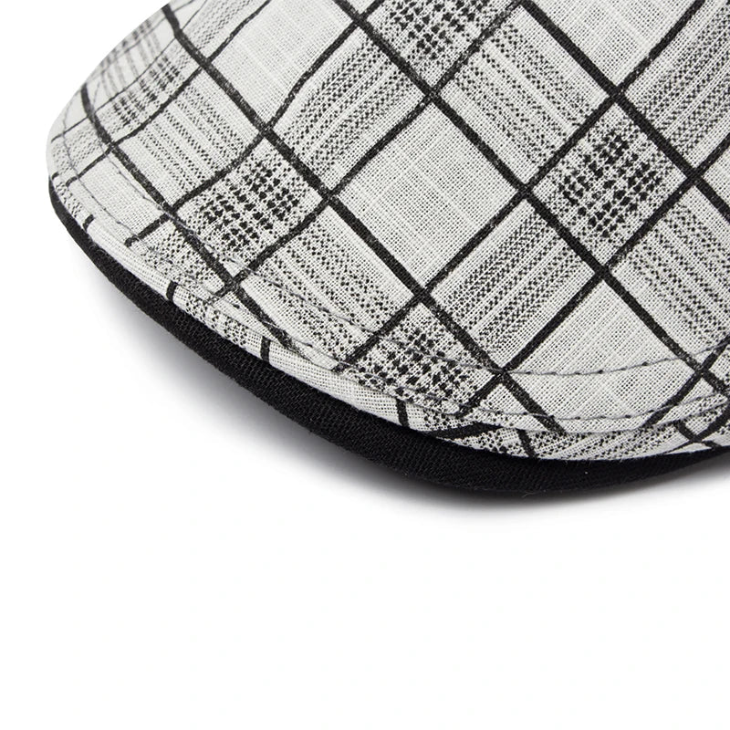 Men's Linen Vintage with Plaid Pattern Flat Cap