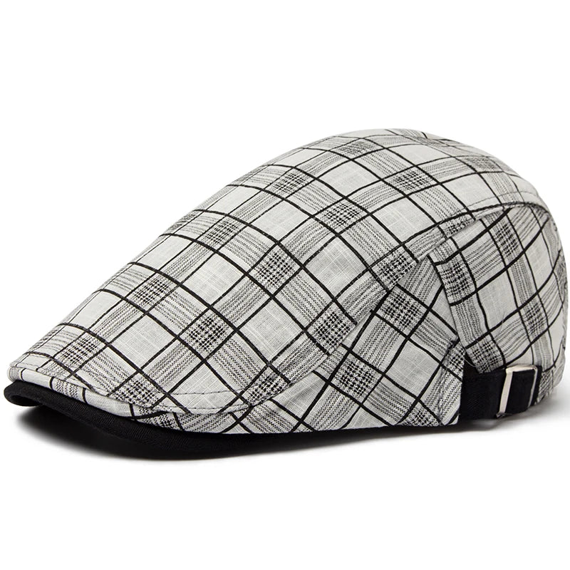 Men's Linen Vintage with Plaid Pattern Flat Cap