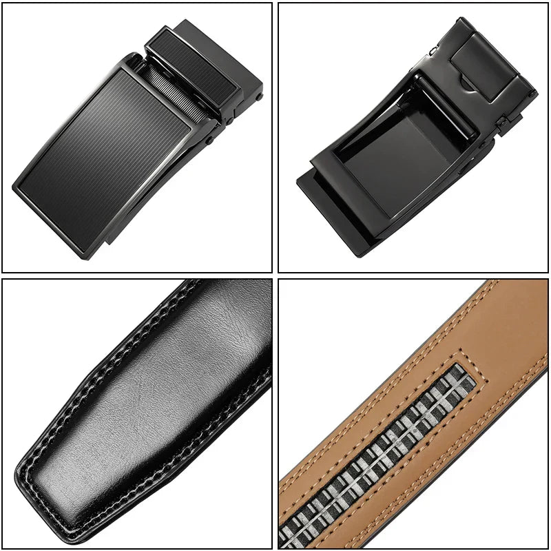 Belt Dress Men's Leather with Automatic Ratchet Buckle